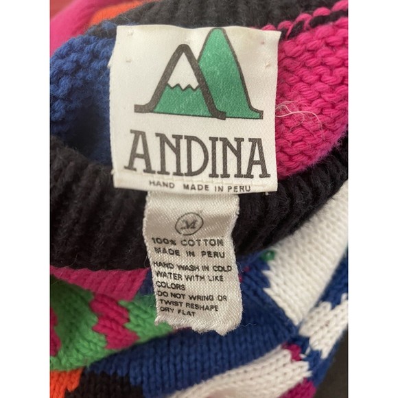 Vintage 90s Women’s Andina Matisse Handmade Peruvian Cotton Sweater Size Medium - Picture 9 of 9